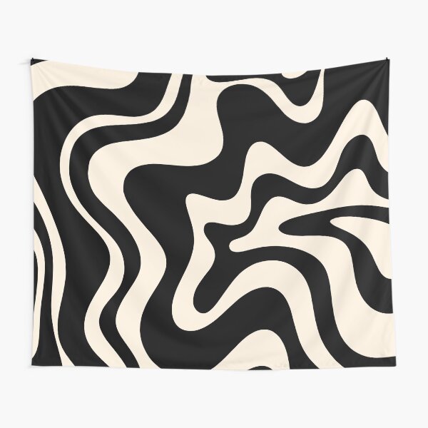 Retro Liquid Swirl Abstract Pattern in Black and Almond Cream Tapestry