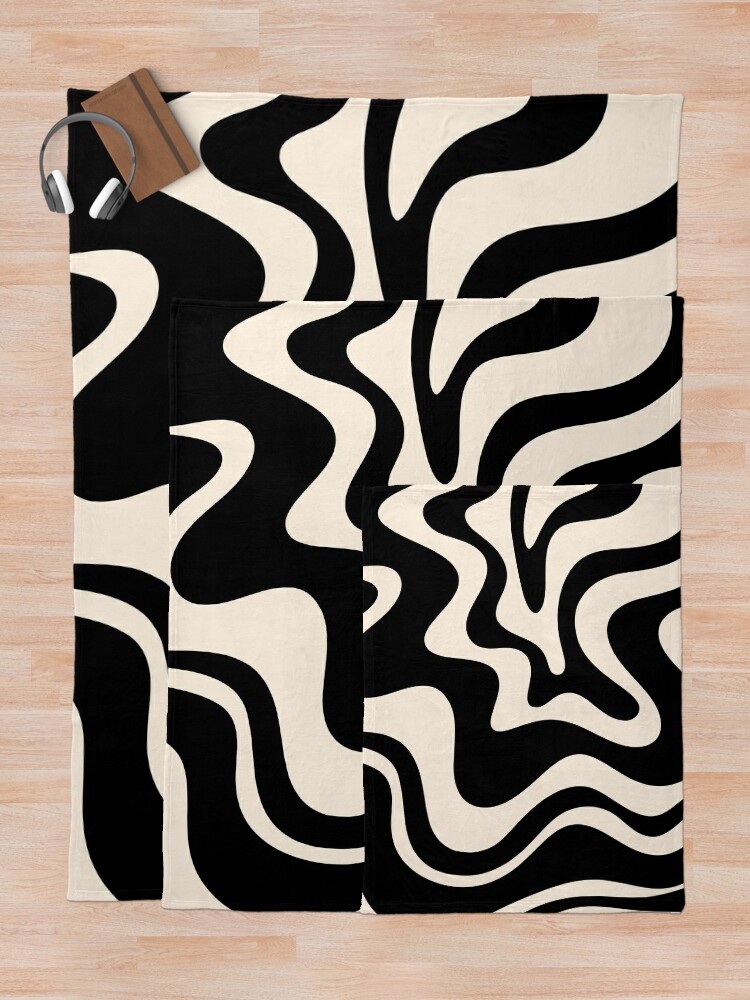 Retro Liquid Swirl Abstract in Black and Almond Cream Bath Mat by  Kierkegaard Design Studio