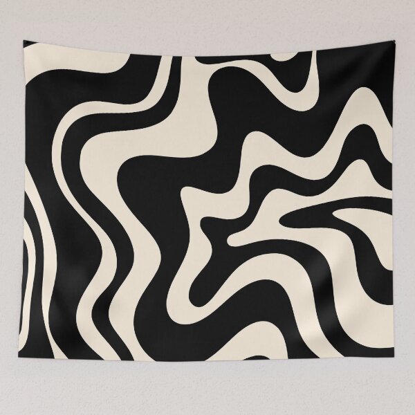 Item preview, Retro Liquid Swirl Abstract Pattern in Black and Almond Cream designed and sold by kierkegaard.
