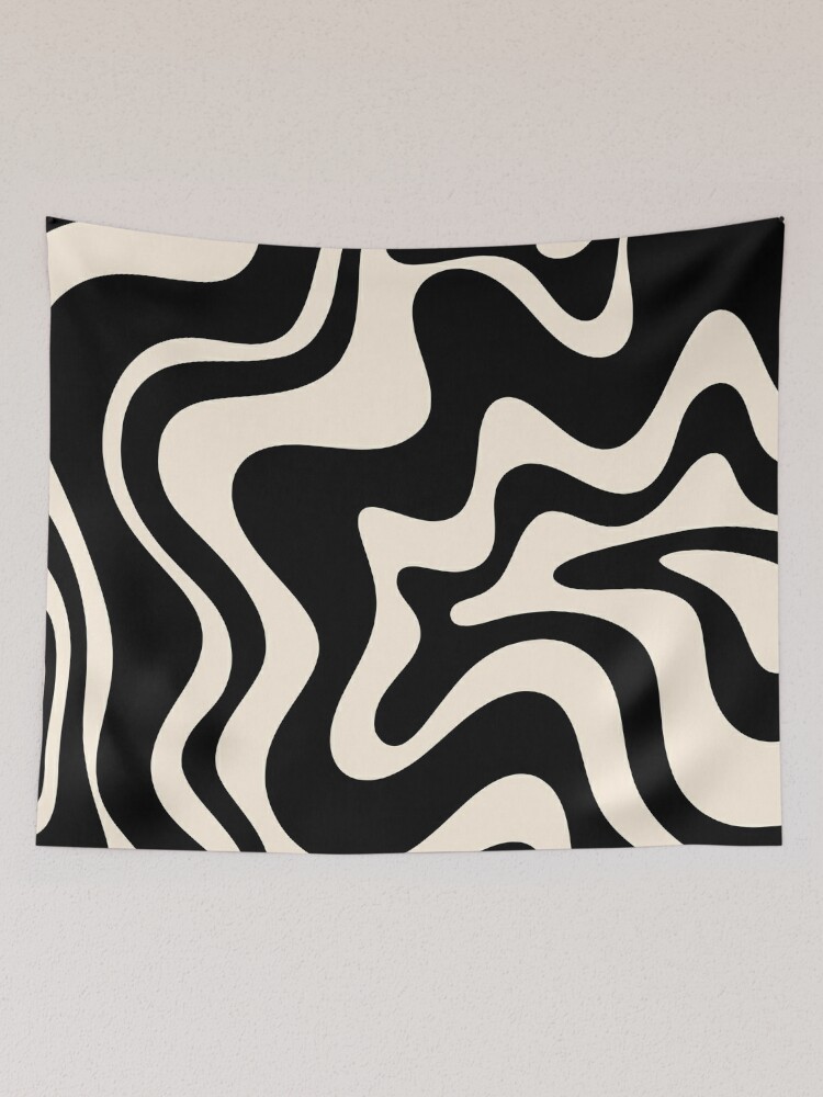 Retro Liquid Swirl Abstract in Black and Almond Cream Bath Mat by  Kierkegaard Design Studio