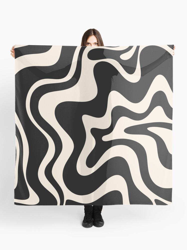 Retro Liquid Swirl Abstract in Black and Almond Cream Bath Mat by  Kierkegaard Design Studio