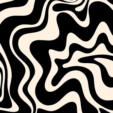 Retro Liquid Swirl Abstract Pattern in Black and Almond Cream