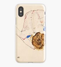 Egon Schiele - Nude with Blue Stockings, Bending Forward (1912) iPhone Case/Skin