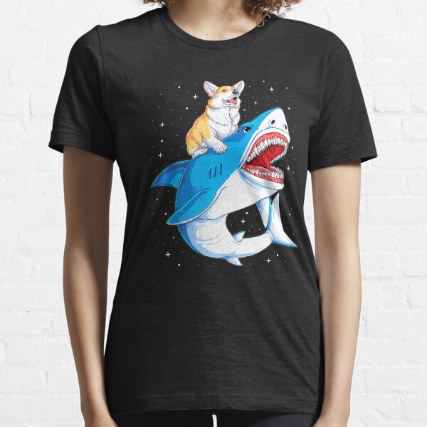 Corgi Riding Shark Jawsome Dog  Space Galaxy Essential T-Shirt