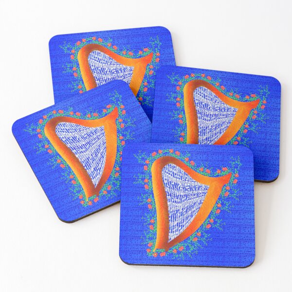 Item preview, Engraved wooden harp with flowers and blue music background designed and sold by Only1helen.