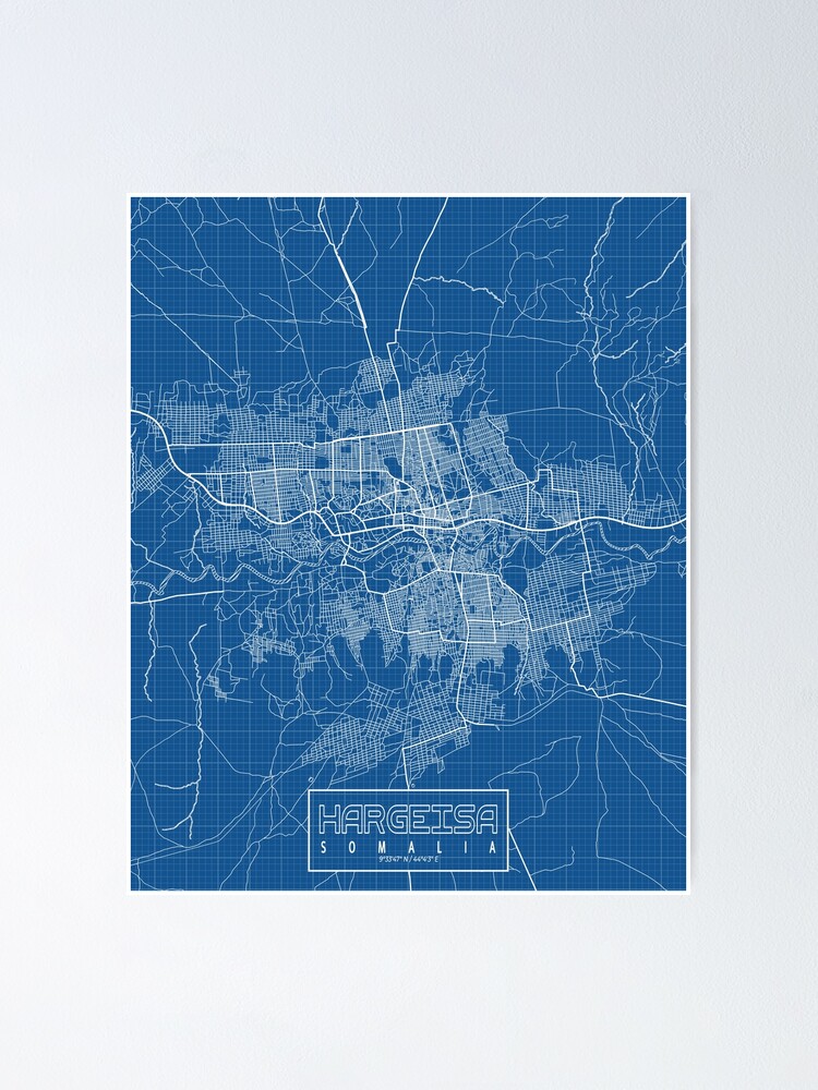 "Hargeisa City Map of Somalia Blueprint" Poster for Sale by deMAP