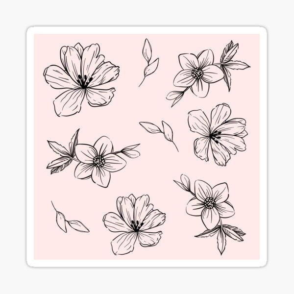 Vista previa del artículo con la obra «Contorno floral rosa suave», diseñado y vendido por birdsofthePNW.