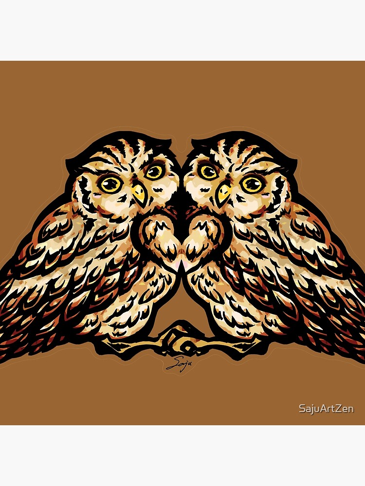 Thumbnail 2 of 2, Tote Bag, Twin Owls - heart, family love designed and sold by SajuArtZen.