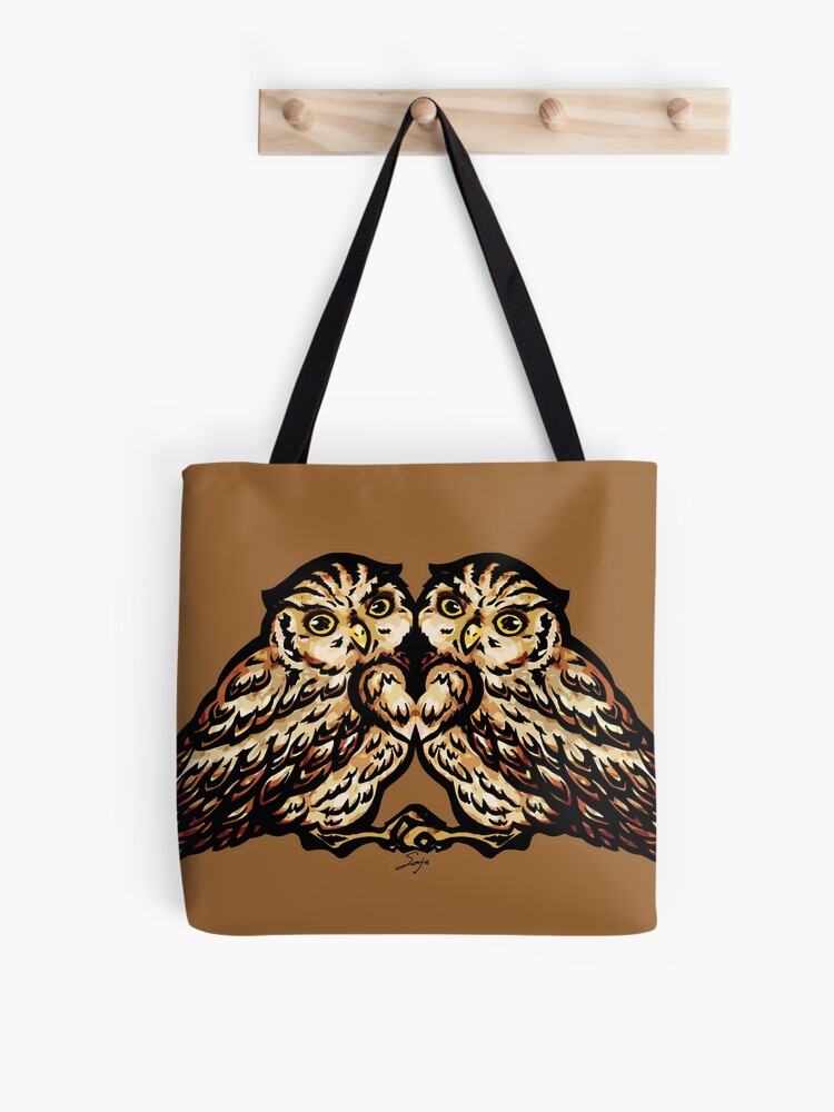 Thumbnail 1 of 2, Tote Bag, Twin Owls - heart, family love designed and sold by SajuArtZen.