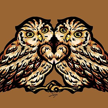 Artwork thumbnail, Twin Owls - heart, family love by SajuArtZen