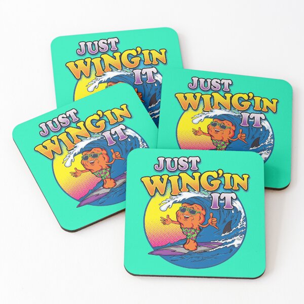 Item preview, JUST WING'IN IT - Surfing Buffalo Chicken Wing - Retro 80's style designed and sold by Killer-Shirts.