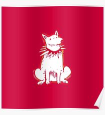 white dog red contour cartoon style illustration Poster