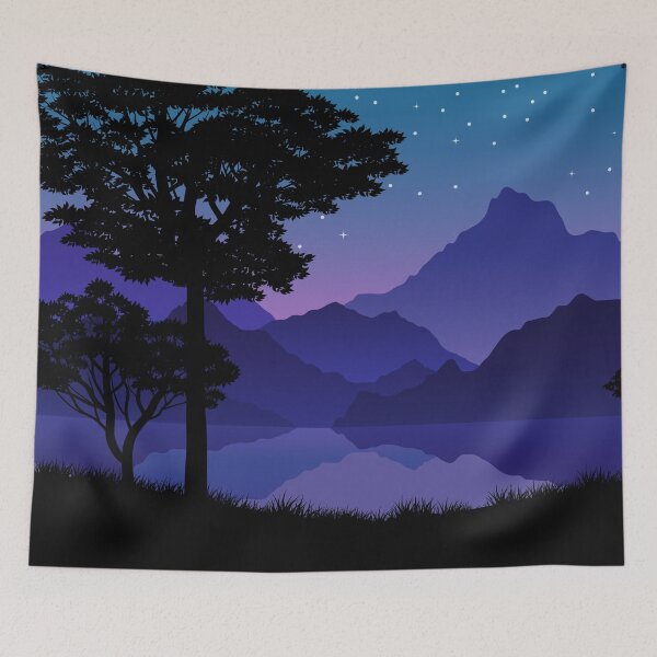 Item preview, Starry Night With Mountain Forest With River Landscape designed and sold by JTS STORE.