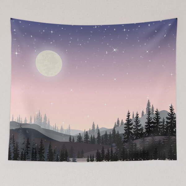 Item preview, Starry Night With Mountain And Pine Tree Landscape designed and sold by JTS STORE.