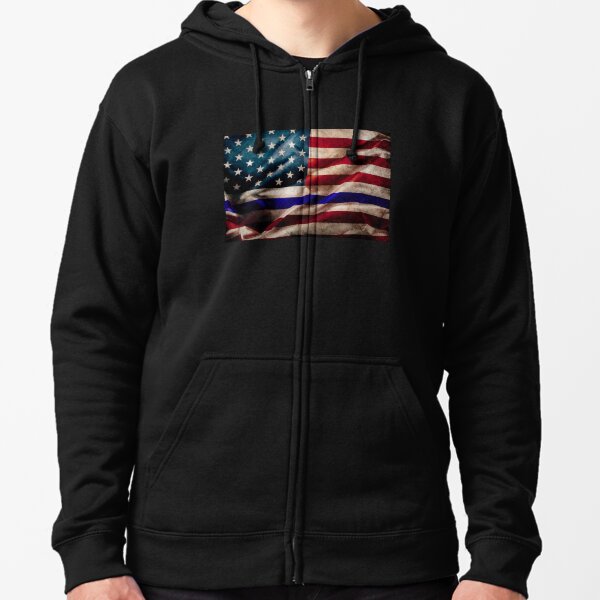 American Flag Thin Blue Line Zipped Hoodie