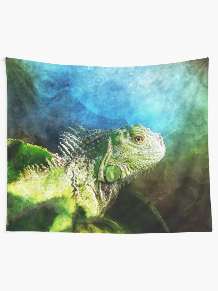 Alternate view of Blue And Green Iguana Profile Tapestry