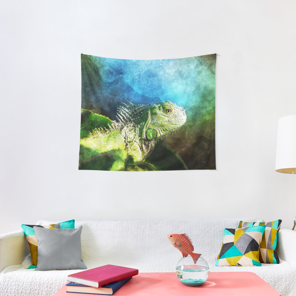 Blue And Green Iguana Profile Tapestry
