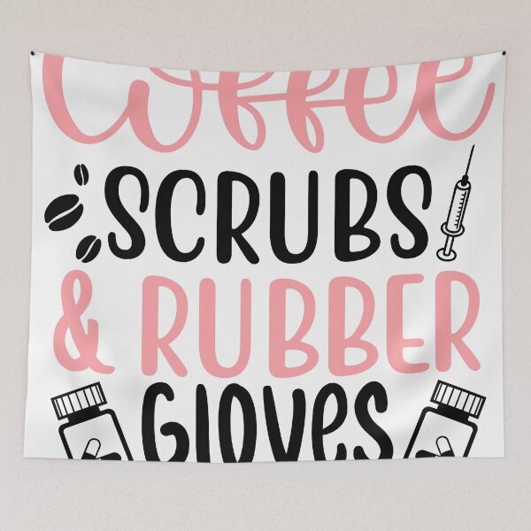 Item preview, coffee scrubs and rubber gloves funny saying for nurses for sister for mom for friend pink  designed and sold by mydreamcatcher.