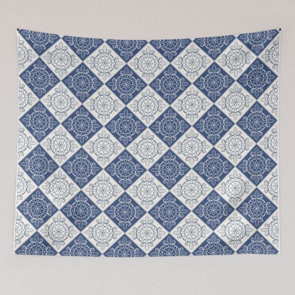 Item preview, Morrocan Tile Pattern - Morrocan Style Seamless Geometric Checkered Pattern ( Blue and White ) designed and sold by ShawnDzign.