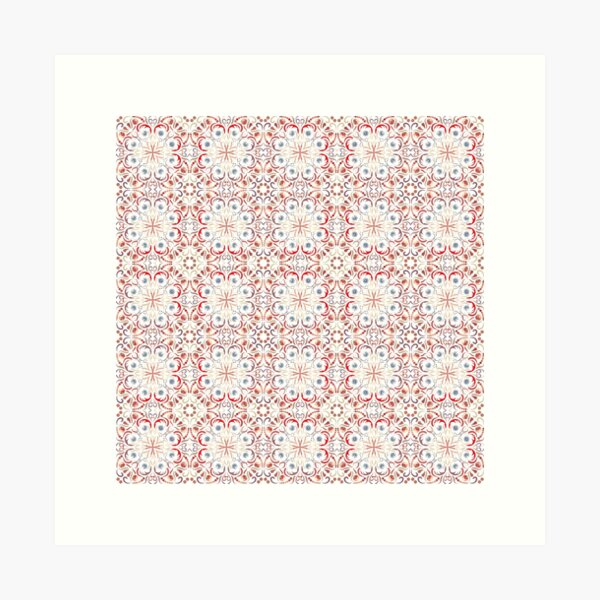 Morrocan Tile Pattern - Morrocan Style Seamless Pattern ( Red and White ) Art Print