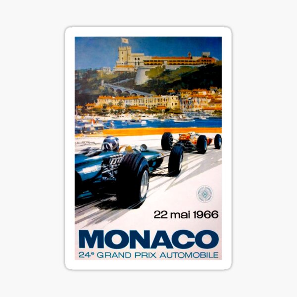 MONACO GRAND PRIX; Vintage 1966 Auto Racing Print Sticker