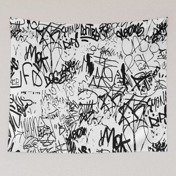 Item preview, Black and White Graffiti Abstract Collage Print Pattern designed and sold by DFLC Prints.