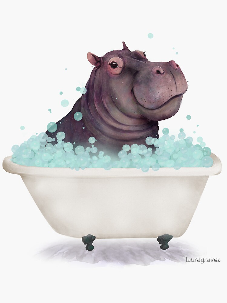"Hippo in the Bathtub" Sticker for Sale by lauragraves Redbubble