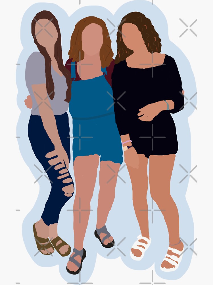 Three Coquette Girls Holding Hands Head Blue Friendship Photo