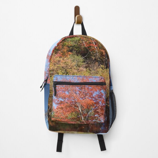Item preview, Crisp Autumn Sunshine - Red Maple and Blue Pond designed and sold by Georgia Mizuleva.