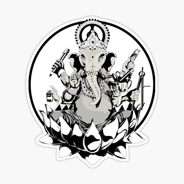 Black and white drawing of lord ganesh with om symbol on Craiyon