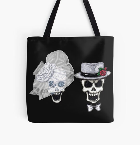 Glam Skull Bride & Groom Wedding Portrait All Over Print Tote Bag