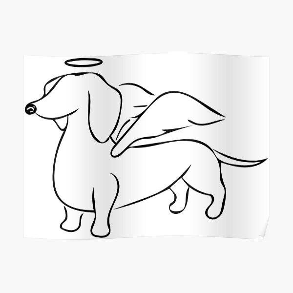 painting of a dachshund with wings flying like a dog angel Stock