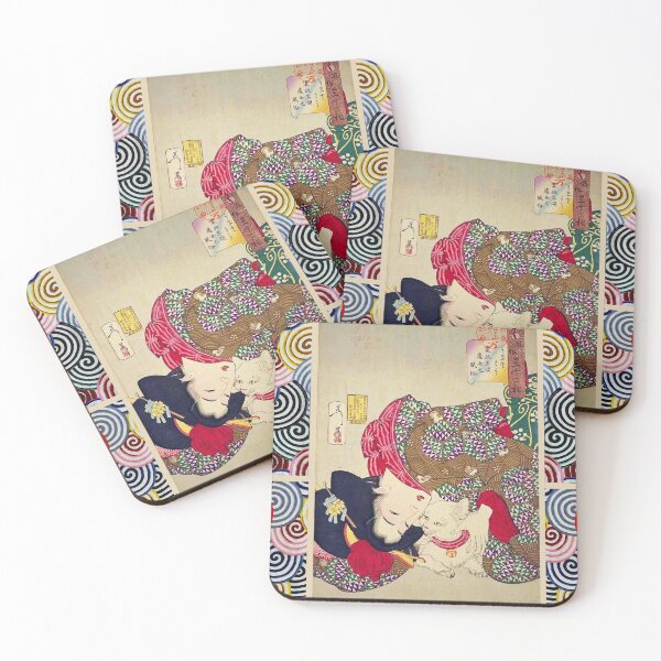 Item preview, LOOKING TIRESOME ,JAPANESE WOMAN WITH WHITE CAT Ukiyoe designed and sold by BulganLumini.