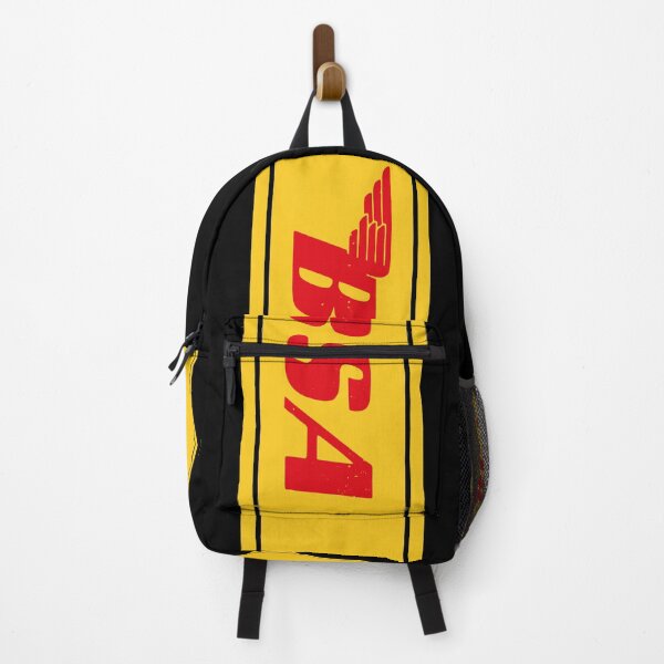 B.S.A motorcycle winged logo - red on yellow stripe Backpack