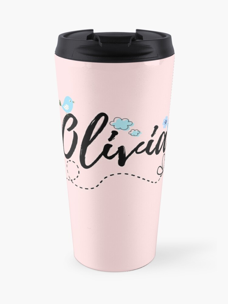 Mug Isotherme Olivia Nom Bebe Enfant Fille Jolies Fleurs Nom Design Fleur Papillon Bleu Rose Fleurs Par Prettyartwork Redbubble