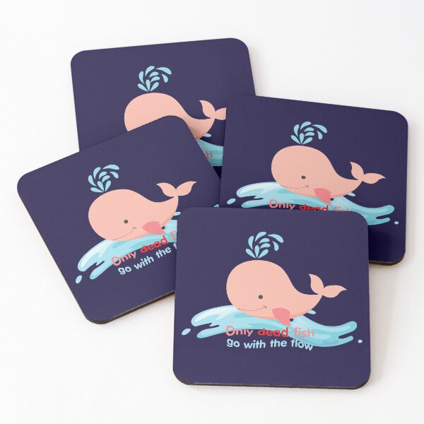 Item preview, only dead fish go with the flow kawaii pink whale swiming on the wave  designed and sold by Benchamart.