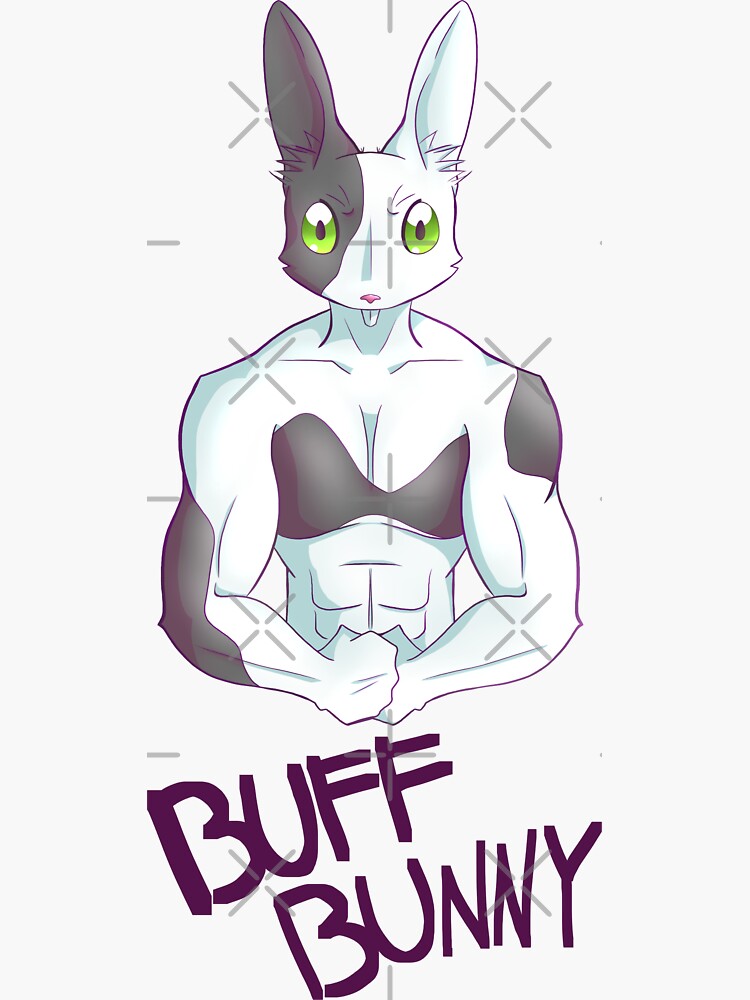 Buff Bunny with logo Sticker for Sale by justjakk