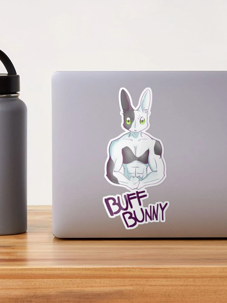 Buff Bunny with logo Sticker for Sale by justjakk