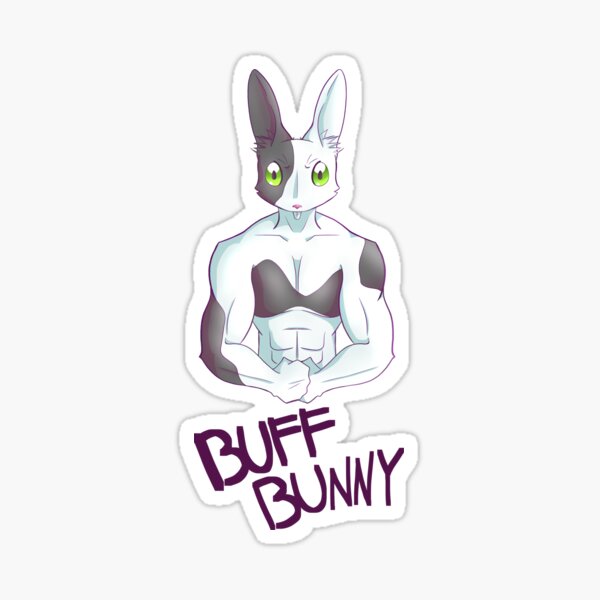 Buff Bunny with logo Sticker for Sale by justjakk