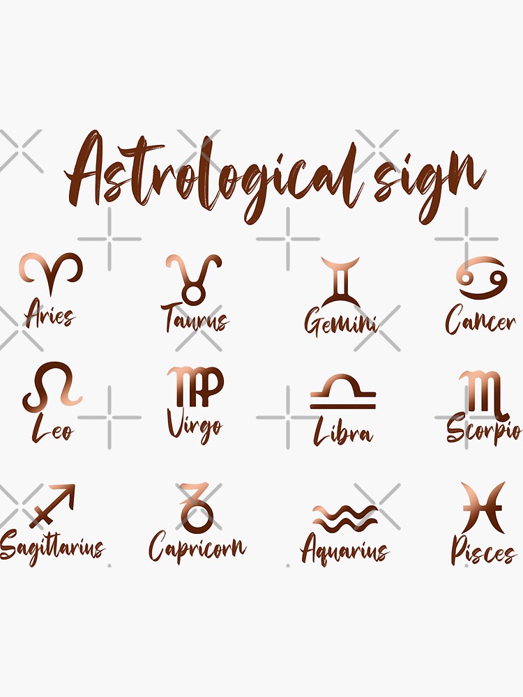 Horoscope Zodiac Design of 12 Zodiac Symbol and Signs Astrological Sign Copper Metallic Sticker