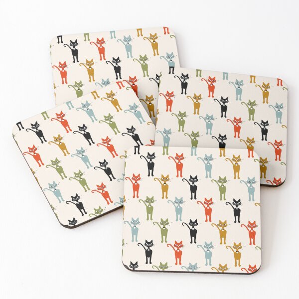 Item preview, Colorful Retro Cat Repeat Pattern on Beige designed and sold by Sharon Schwalbe.