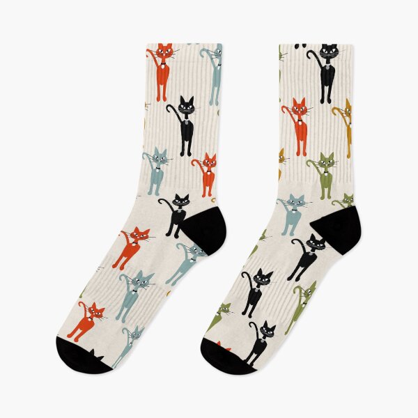 Item preview, Colorful Retro Cat Repeat Pattern on Beige designed and sold by Sharon Schwalbe.