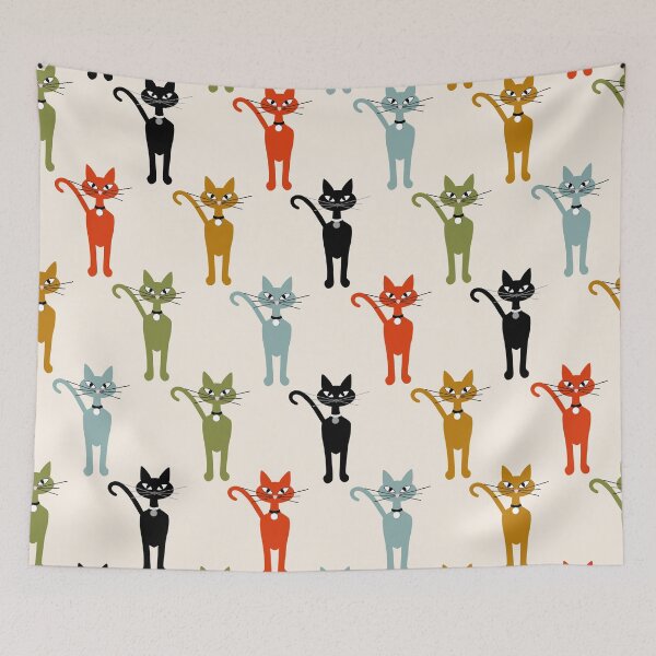 Item preview, Colorful Retro Cat Repeat Pattern on Beige designed and sold by Sharon Schwalbe.