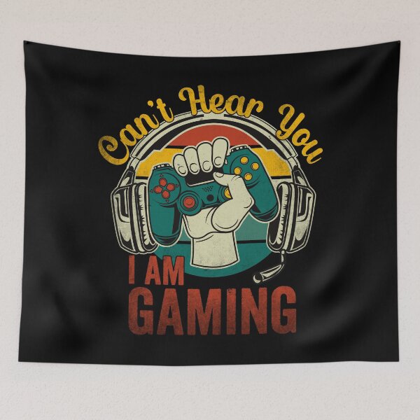 Item preview, Can't Hear You I'm Gaming Funny Gamer Headphones retro vintage sunset designed and sold by Dahiss.