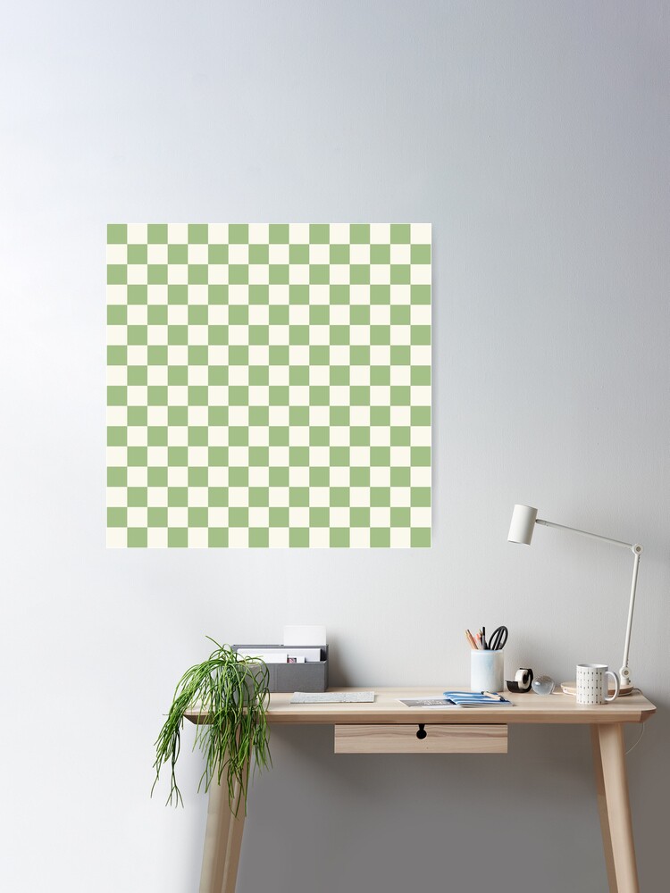 Checkerboard Check Checkered Pattern in Sage Olive Green and Beige