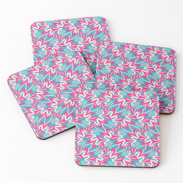 Aperçu de l'œuvre Bright Teal, Hot Pink, and Blush Pink Swirly Geometric Pattern créée et vendue par cozycaroline.
