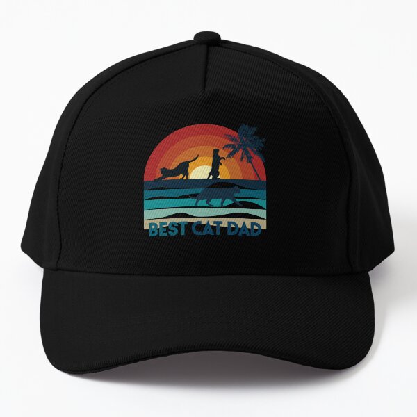 Best Cat Dad, chat sur coucher de soleil à la plage, fond noir Casquette de baseball