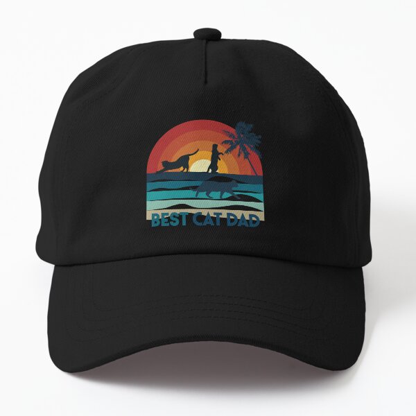 Best Cat Dad, chat sur coucher de soleil à la plage, fond noir Casquette Dad Hat