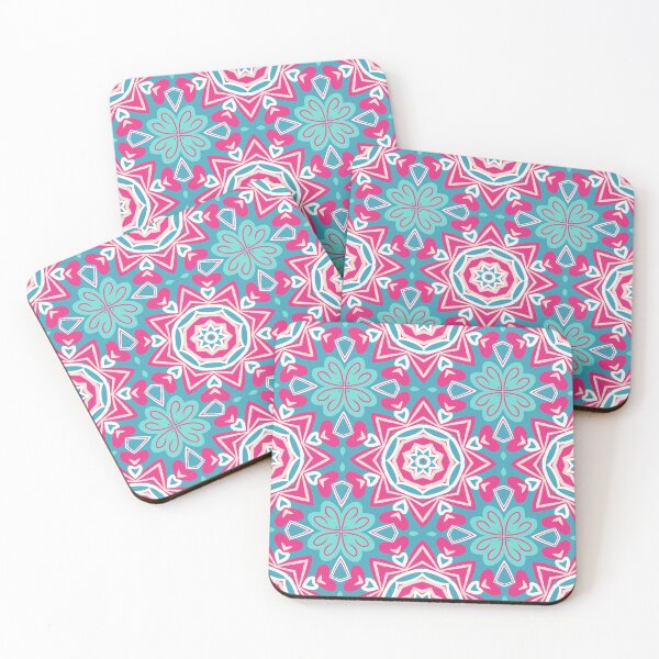 Aperçu de l'œuvre Bright Teal, Hot Pink, and Blush Pink Swirly Geometric Pattern créée et vendue par cozycaroline.