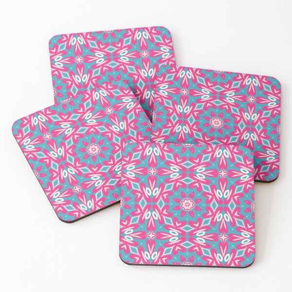 Aperçu de l'œuvre Bright Teal, Hot Pink, and Blush Pink Swirly Geometric Pattern créée et vendue par cozycaroline.